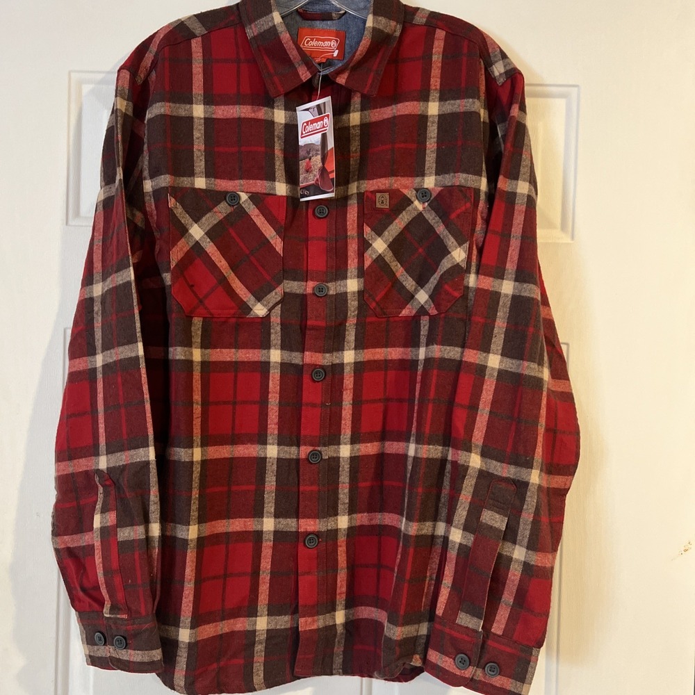 New Coleman Mens Size‎ Medium Red/brown Button Front Flannel Shirt New with $55